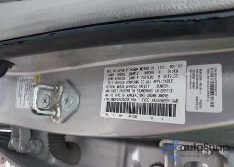 2008 Honda Accord 2.4 Lx from USA, damaged, VIN JHMCP26338C061650